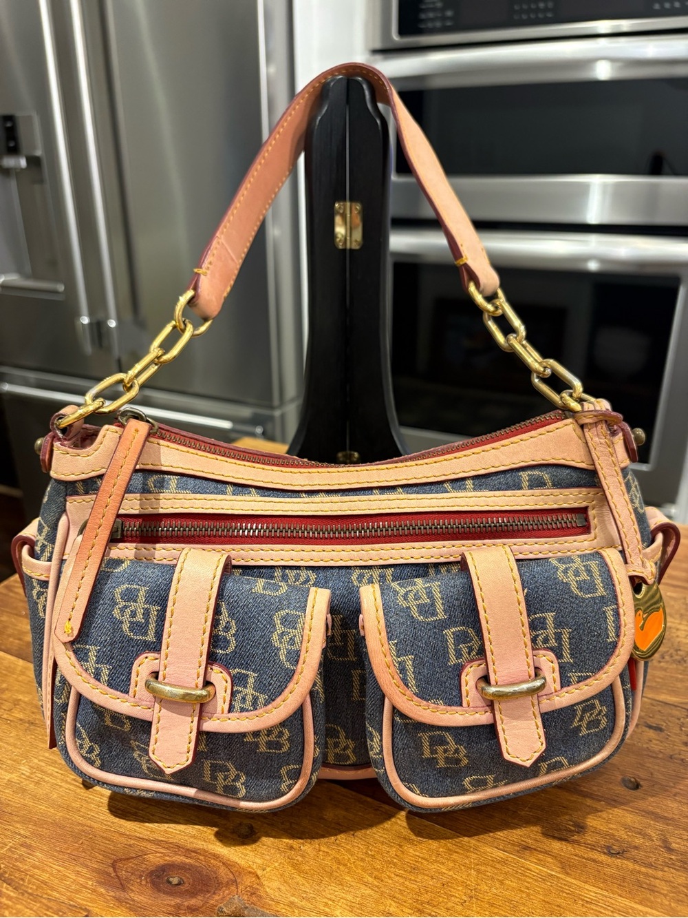 Vintage Y2K Dooney & Burke Designer Monogram Denim Shoulder Bag